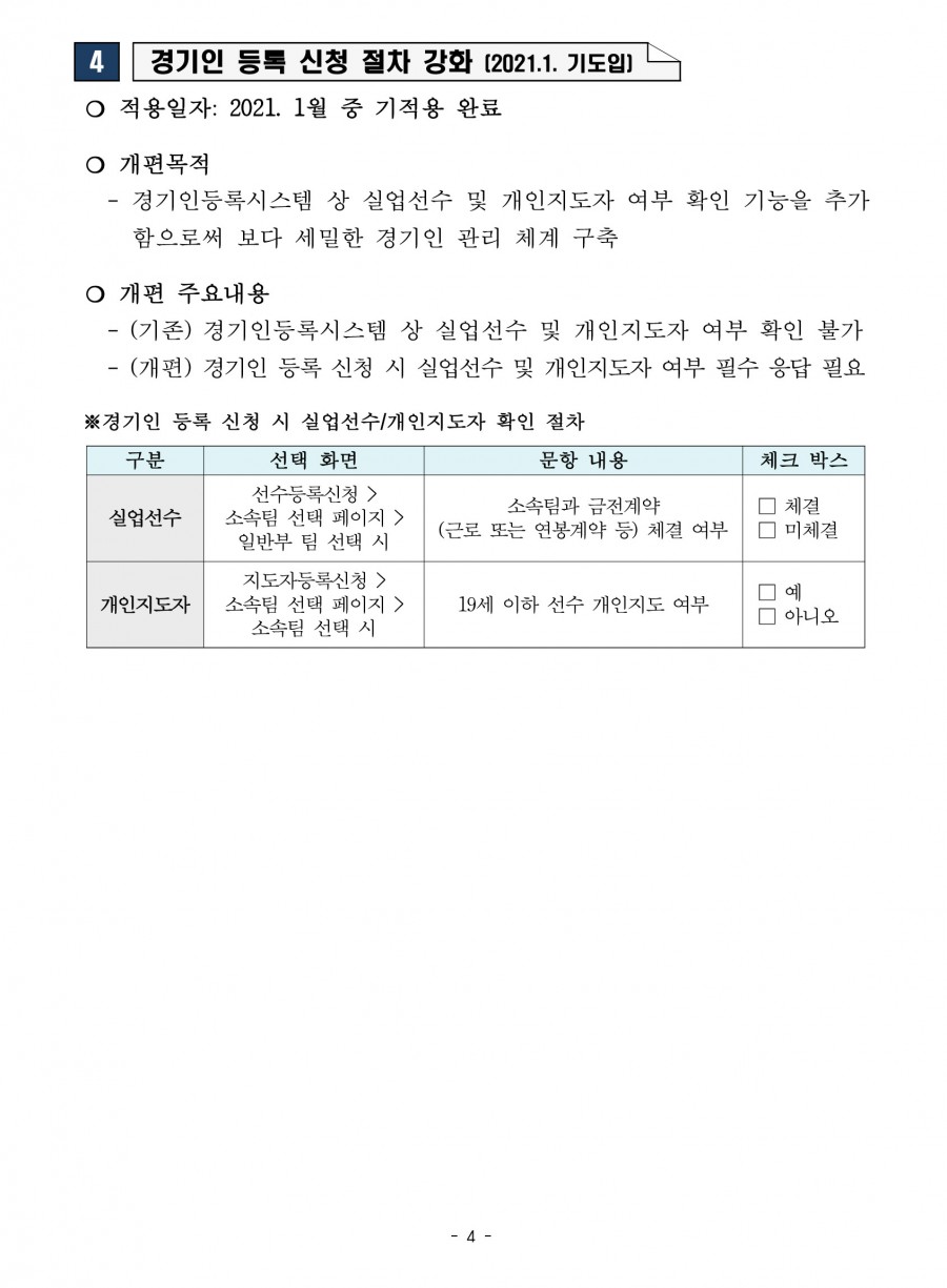 스포츠지원포털 및 경기인등록시스템 개편 안내 (2021.1)